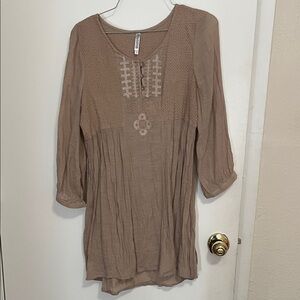 Anthropologie Taupe Tunic with Embroidered Details